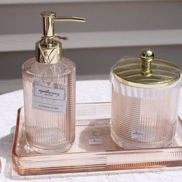 Apothecary Home Bathroom 5 Pc Colored Glass Accessory Collection Peachy Gold - Picture 8 of 16